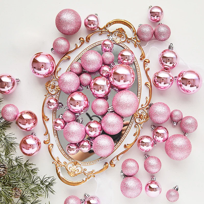 44pcs Christmas Ball Ornaments 3 4 5cm Pink Purple Baubles Christmas Tree Decoration For 2025 Navidad Noel Wedding Party Hanging