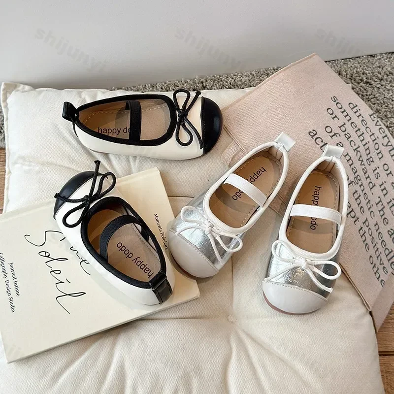 Kleine Mädchen Lederschuhe Kinder Wohnungen Kinder Chic Mode Bowknot Prinzessin Mary Jane Schuhe Neue 2024 Herbst Glänzende Kleid Schuhe
