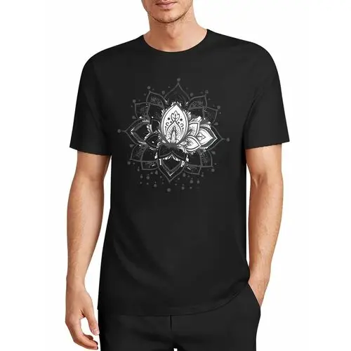 White Mandala Lotus Zen Symbol Black T-Shirt