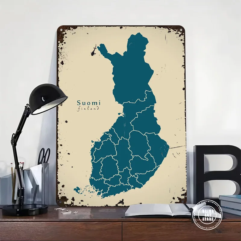 Finland Map With Regions Poster Customized Wall Art Vintage Metal Signs Retro Tin Plaque for Man Cave Home Decor Accessories