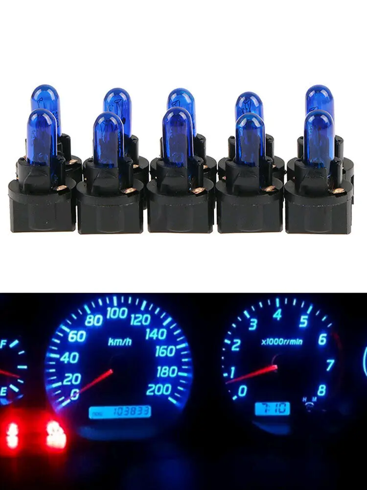 Azul T5 SMD Car LED Dashboard, lâmpada interior do instrumento, acessórios, 10pcs