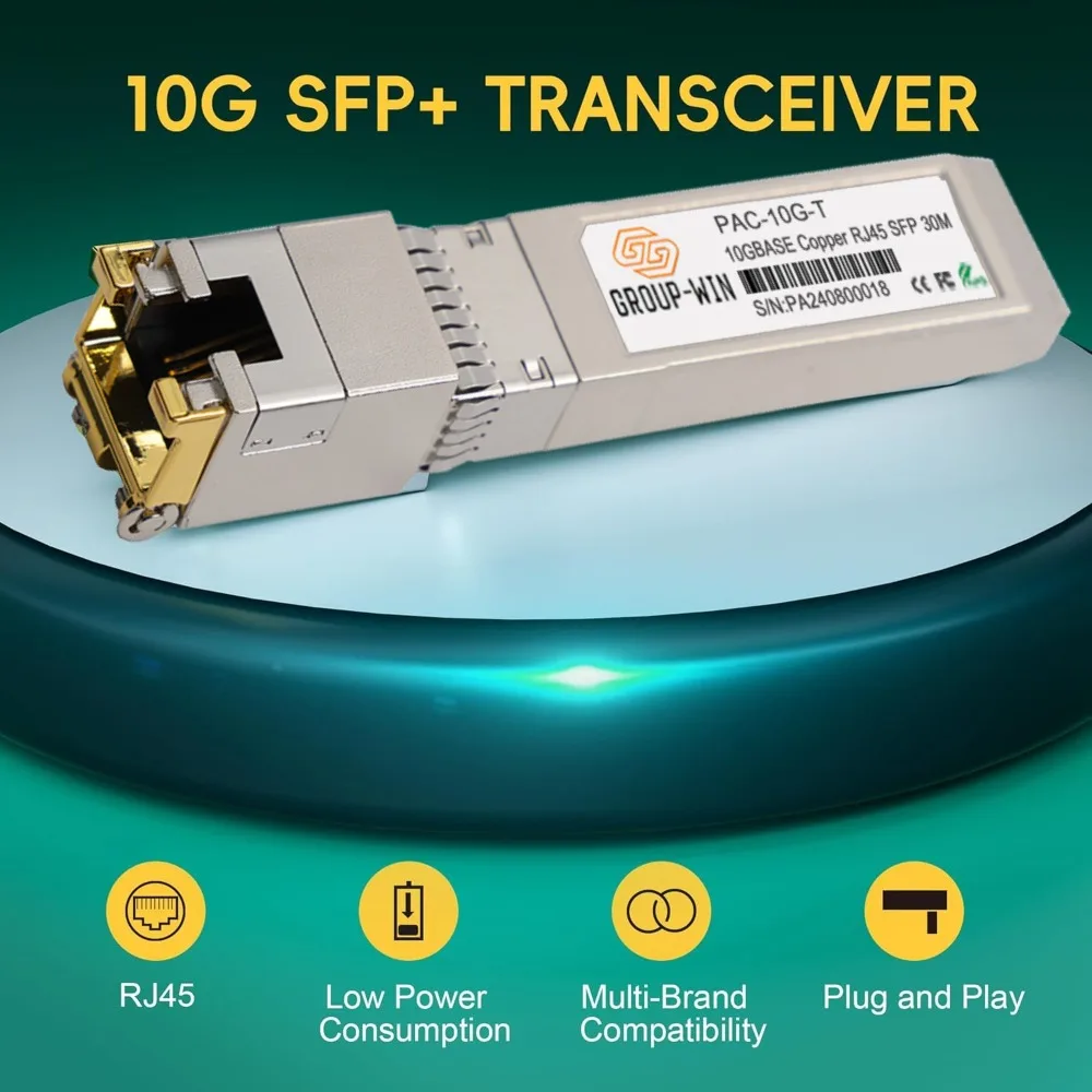 SFP-10G-T 10GBase-TX RJ45 Copper  Modules Optical Port Turn to RJ45 Ethernet Port Transceiver for Cisco Mikrotik, TP-Link,Zyxel