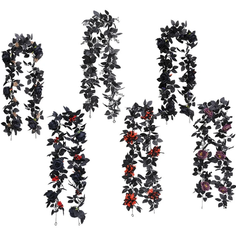 

Simulation Black Rose Leaf Rattan Halloween Home Black Decoration Arrangement Artificial Rose Leaf Rattan