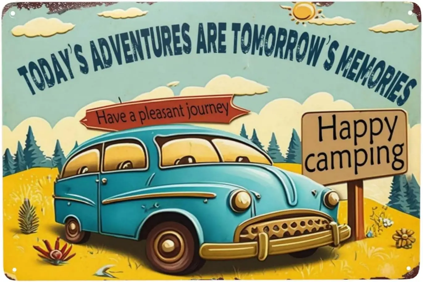 ZHIQUN Funny Camping Tin Sign - Vintage 'Today's Adventures' Design - Retro Wall Art for Bar or Campsite - Perfect f