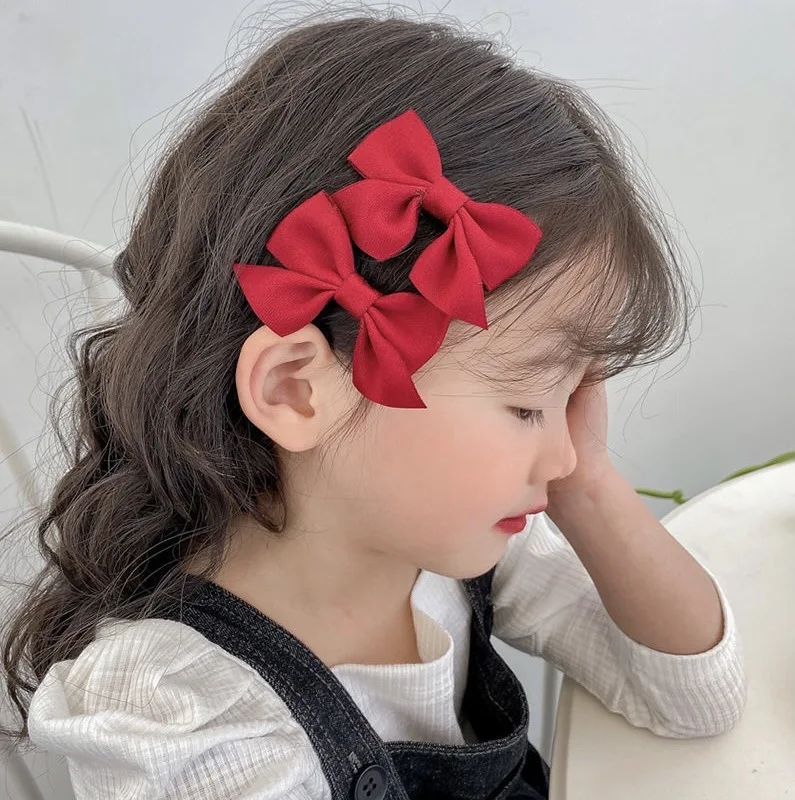 2pcs/Set Handmade Grosgrain Ribbon Bowknot Hair Clips Non Slip Alligator Clips Side Barrettes For Baby Girls Hair Accessories