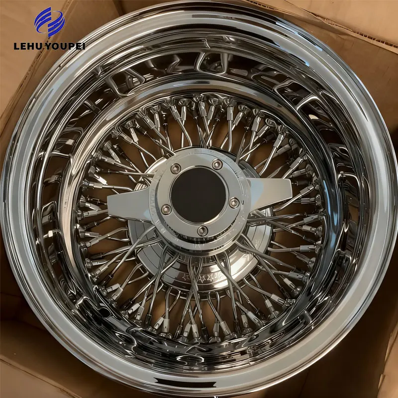 13-14 Inch 5x114.3 Cross Lace Reverse Spoke Custom Chrome Wire Wheel Rims