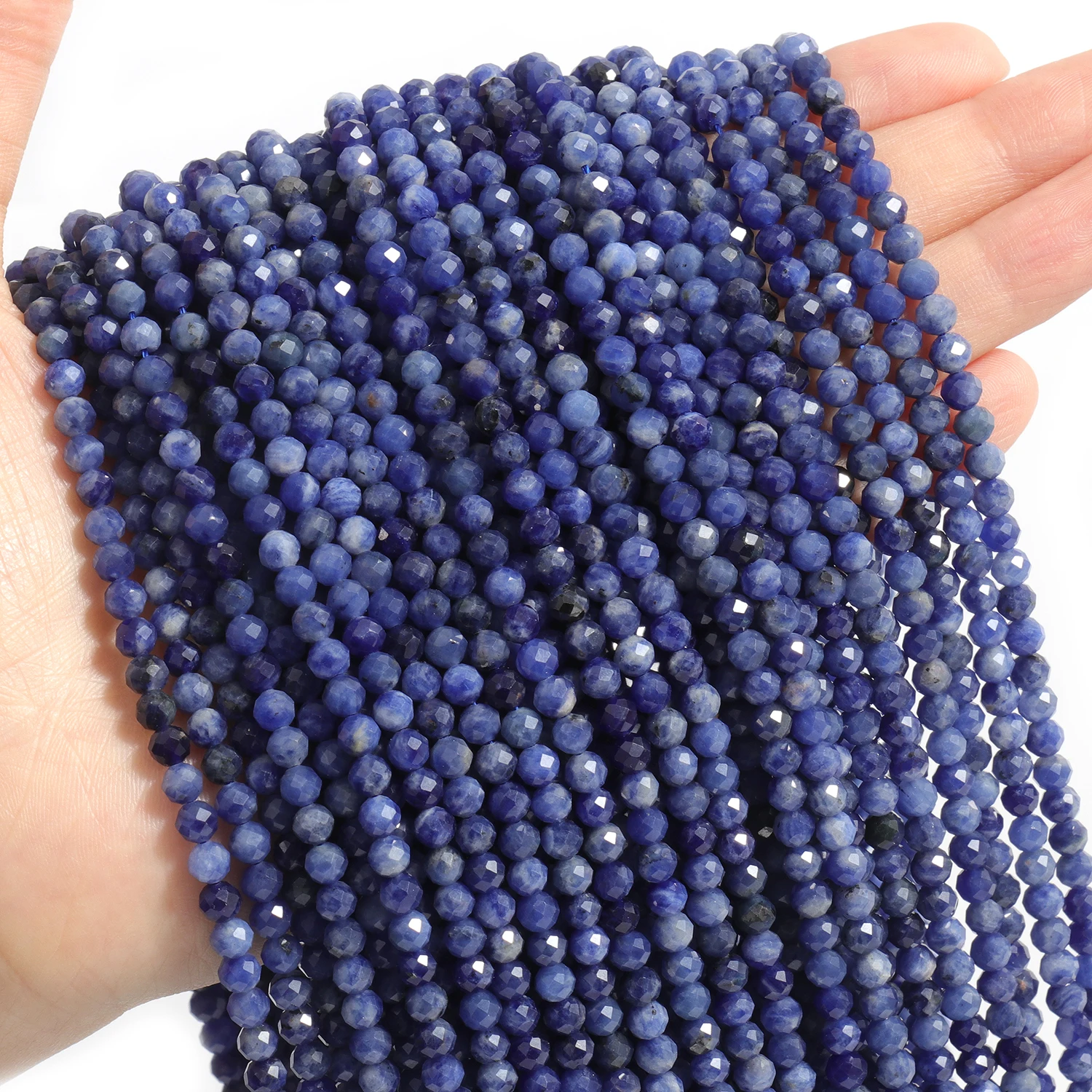 Großhandel Facettierte 2 3 4mm Naturstein Blaue Sodalith Perlen Runde Kleine Lose Perlen für Schmuckherstellung DIY Armband Halskette – Detail 4