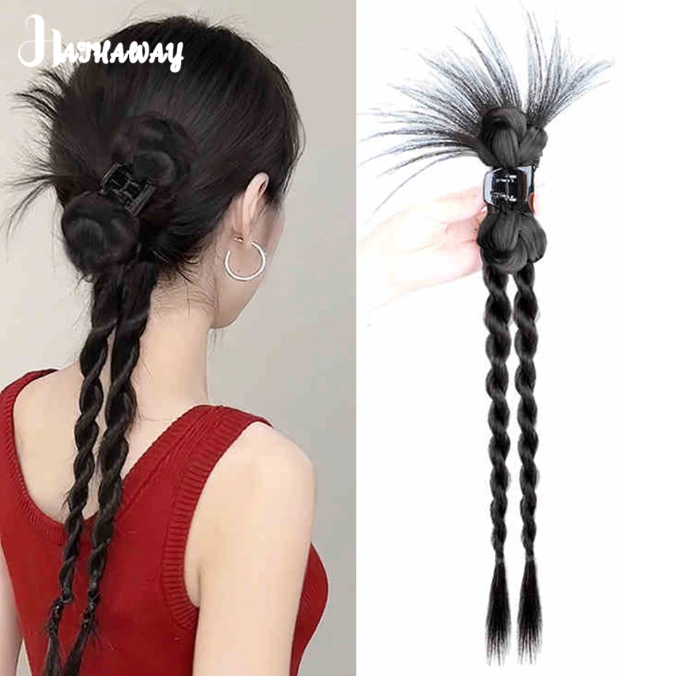 

22 Inch Ponytail Wig Braid Female Simulation Hair Antique Chicken Feather Bow Grip Twist Braid Natural Fluffy Fake Hair Ponytail