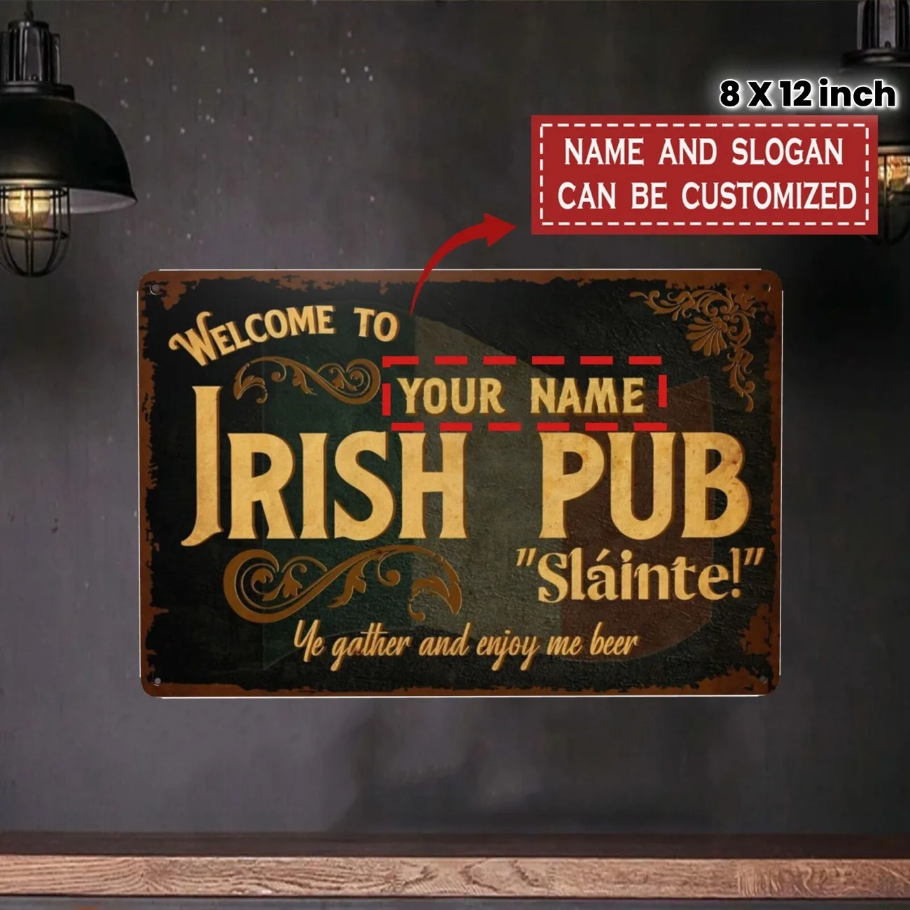 1 Stück anpassbares irisches Pub-Metallschild – personalisierte Bar-Wanddekoration (nur dekorativ)