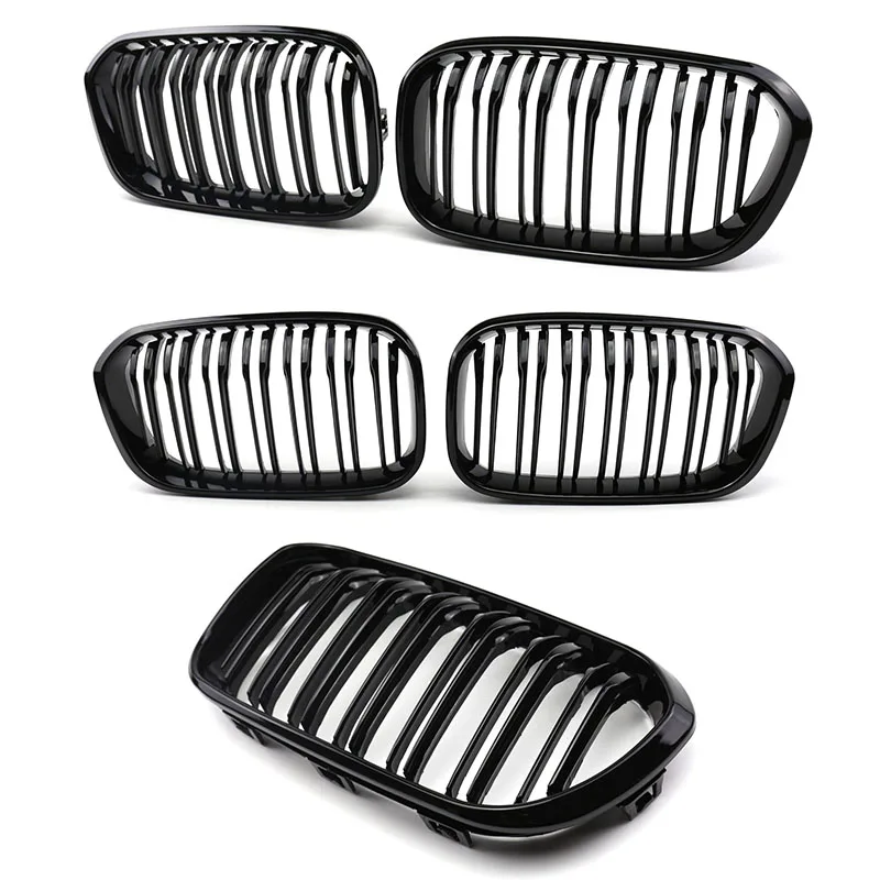 Car Front Kidney Grille Bright Black Front Bumper Double Slatted Grille for BMW 1 Series F20 F21 2015 - 2017 Racing Grille