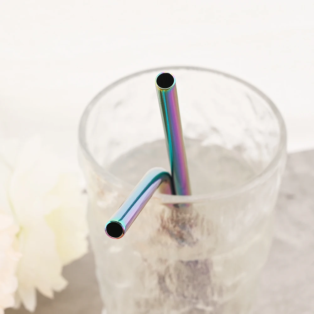 Colorful Reusable Drinking Straw Metal Straws 304 Stainless Steel Straws Set with Brush Bar Cocktail Straw for Glasses Drinkware