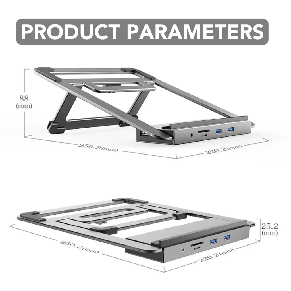 New design Multi-port Usb C 12-in-1 Type C Hub Docking Stations with Wireless Charger Type C USB HUB Laptop Stand with Hub