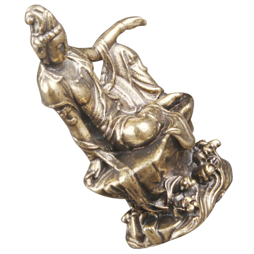 

Brass Yin Statue Home Decor Retro Avalokitesvara Desktop Ornament for Zen Room Living Room Garden Balcony Indoor Decoration