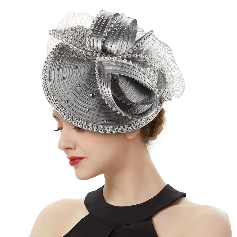 

Perfect Satin Fancy Hair Accessories Multicolor Kentucky Derby Hats Tea Party Hat Rhinestone Headdress With Veil