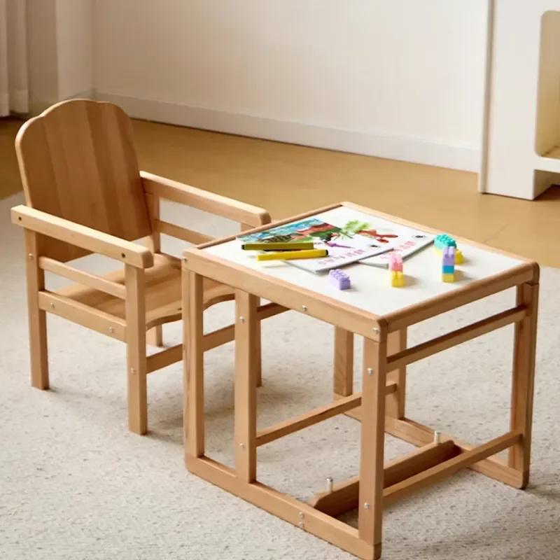 Adjustable Height Beech Wood High Chair for Kids Modular Split Design Modern Dining Seat with Detachable Plate