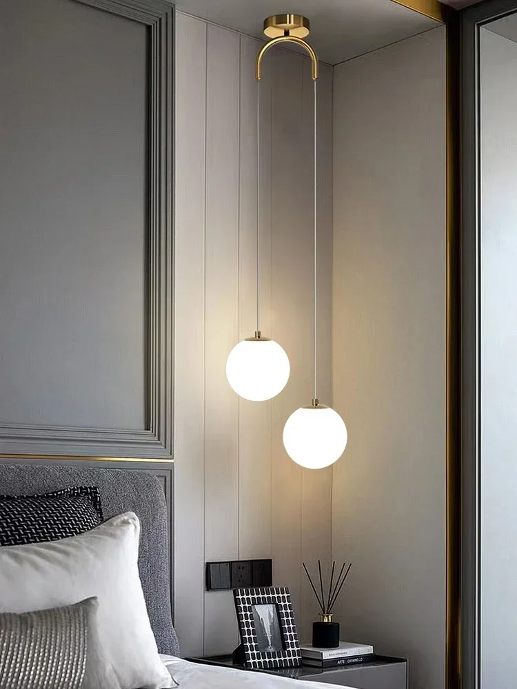 

Modern Glass Ball LED Pendant Lights Nordic Dining Bedroom Bedside Chandelier Indoor Restaurant Bar Decor Hanging Lamp