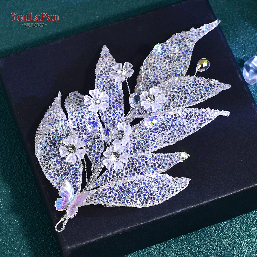 YouLaPan Handmade Shell Flower Headband AB Colorful Crystal Wedding Hair Pieces Leaf Shape Women Party Hair Accessories HP753