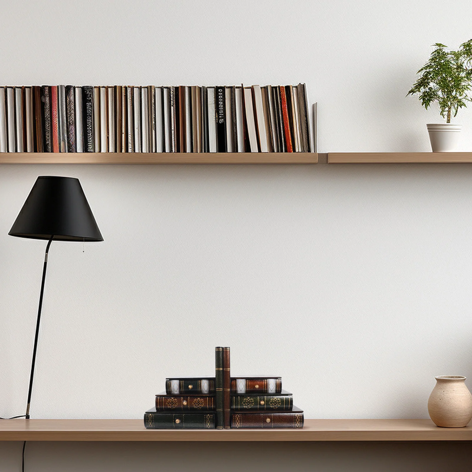 صندوق تخزين على شكل غلاف خشبي على الطراز الأوروبي حاوية نهاية الكتب ذات سعة كبيرة للأرفف لتخزين الكتب المزخرفة