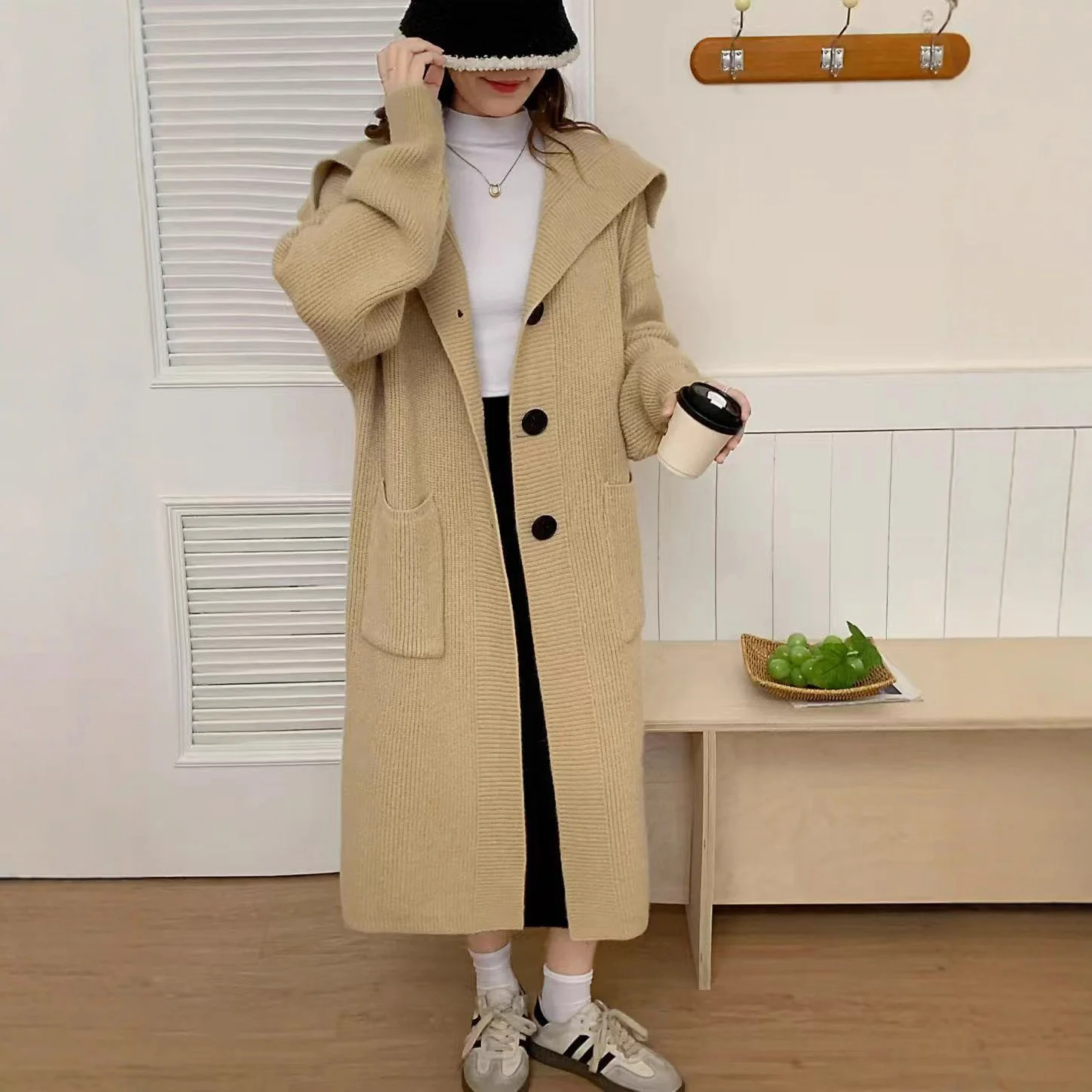 

Кардиганы средней длины в стиле Харадзюку для женщин, зимние, класса люкс, с пушистым мехом, с завязками на талии, базовые вязаные, с переплетением, с вырезами, с карманами, Y2K