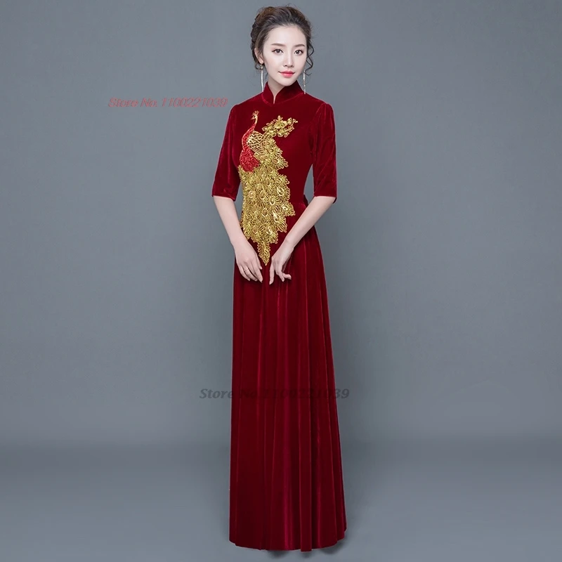 Robe de soirée en velours aviation Phoenix, qipao amélioré oriental, robe chinoise, robe de banquet élégante, cheongsam, 2025