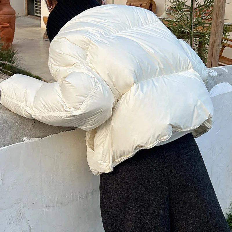 HKSH เสื้อโค้ทดาวน์สั้นสำหรับผู้หญิงฤดูหนาวใหม่ถักคอประกบสีตัดกันซิปเก๋ไฮสตรีทหนาเสื้อโค้ทที่อบอุ่น HK10999