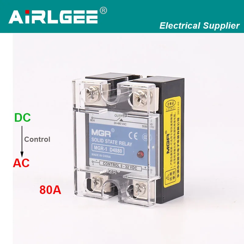 MGR-1 D4880/SSR-80A Single phase solid state relay  DC Control AC Input 3-32VDC Control Output 24-480VAC Relay