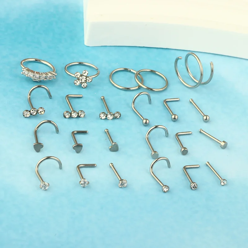 23Pcs stainless steel nose stud set Piercings Diamond diamond nose stud nose ring body piercing