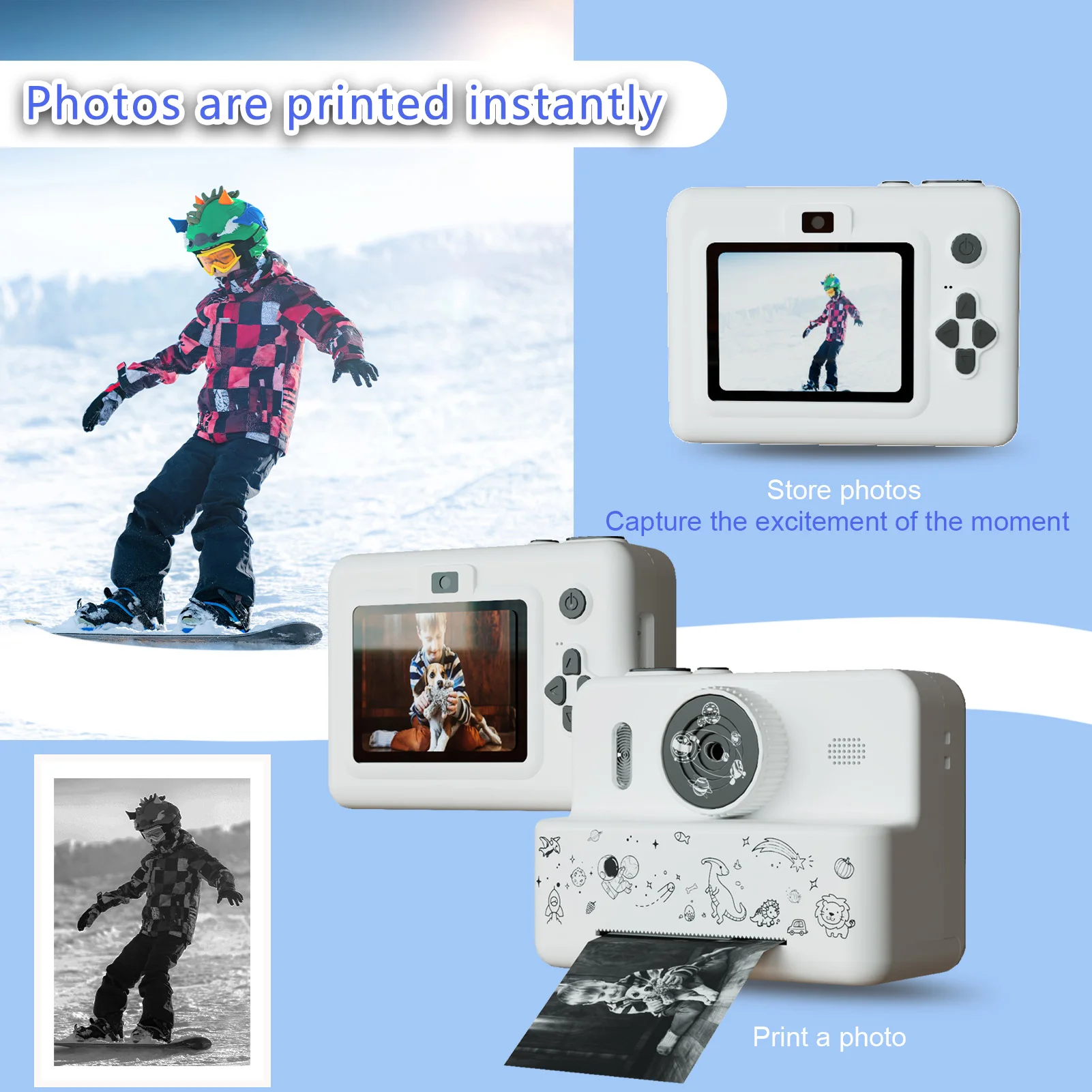 Caméra imprimable pour enfants avec 3 rouleaux de papier d'impression, écran HD 1080p, jouet parfait pour enfants pour les réunions familiales
