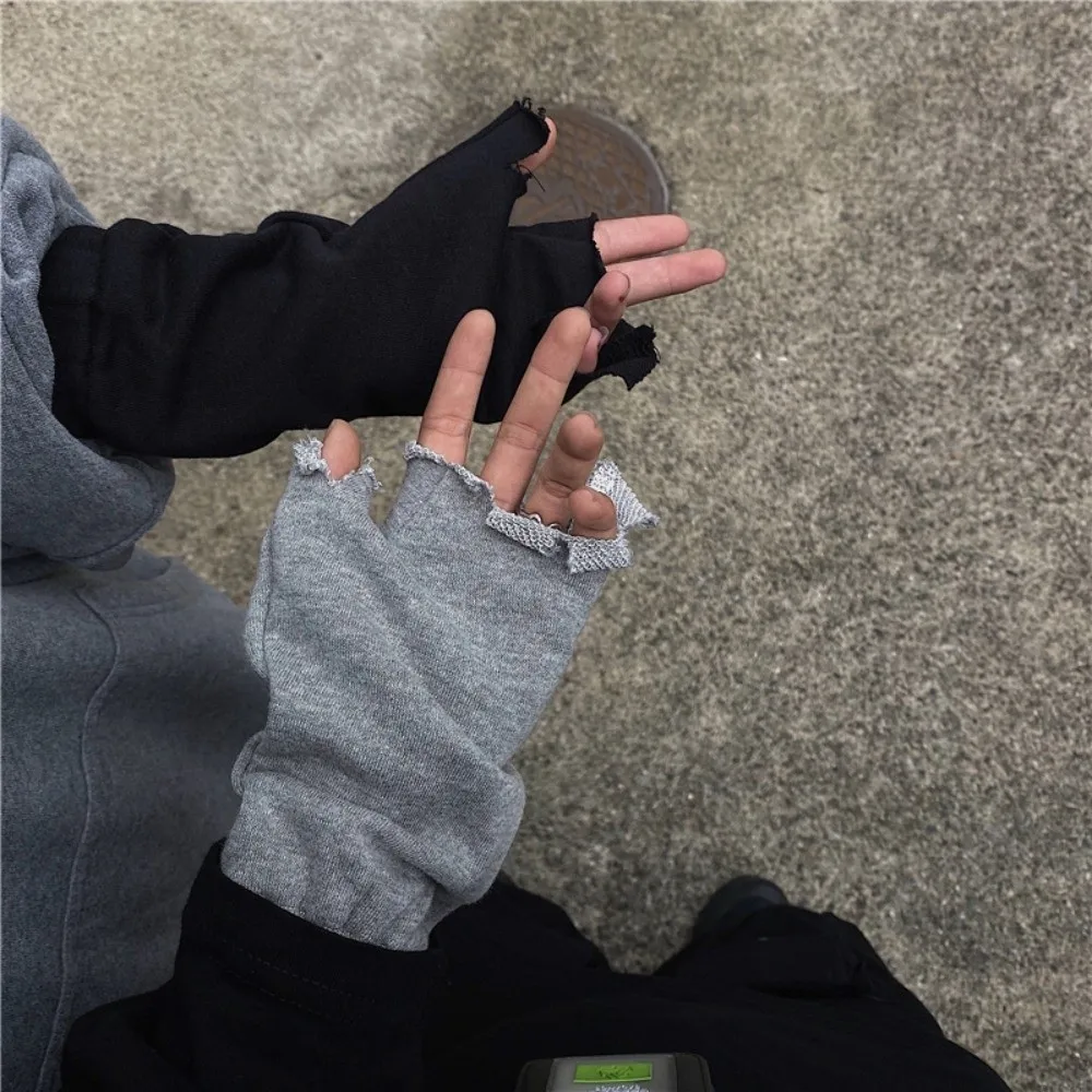 Guanti elastici hip-hop irregolari con bordo a strappo Tendenze punk Guanti senza dita stile grunge Guanti strappati sottocultura Y2K Streetwear
