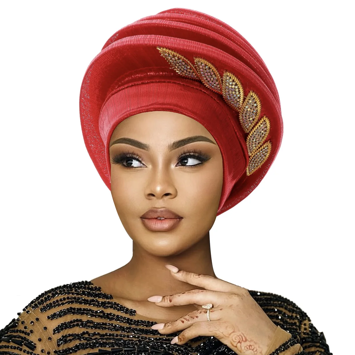 Leaves Diamonds Spiral Beret Turbans for Women Afrcian Lady Head Wraps Female Berets Turban Nigeria Headpiece Wedding Party Gele