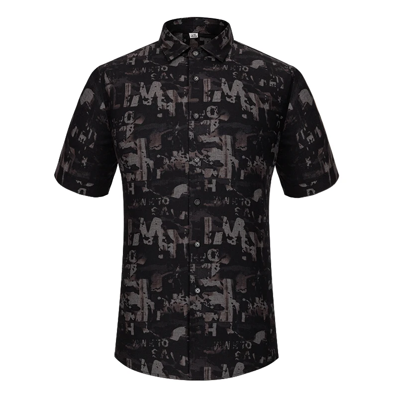 

Summer New Men Short Sleeve Stretch Bamboo Fiber Dress Shirts Printed Soft Fashion Social Thin Smart Casual Shirt for Men