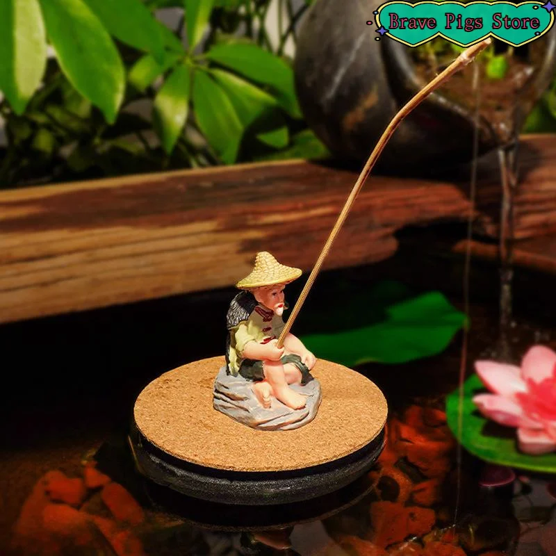 1Set Christmas Fisherman Figurine Ornaments Fishing Tank Crafts For Table Fishing Decoration Dollhouse Accessories