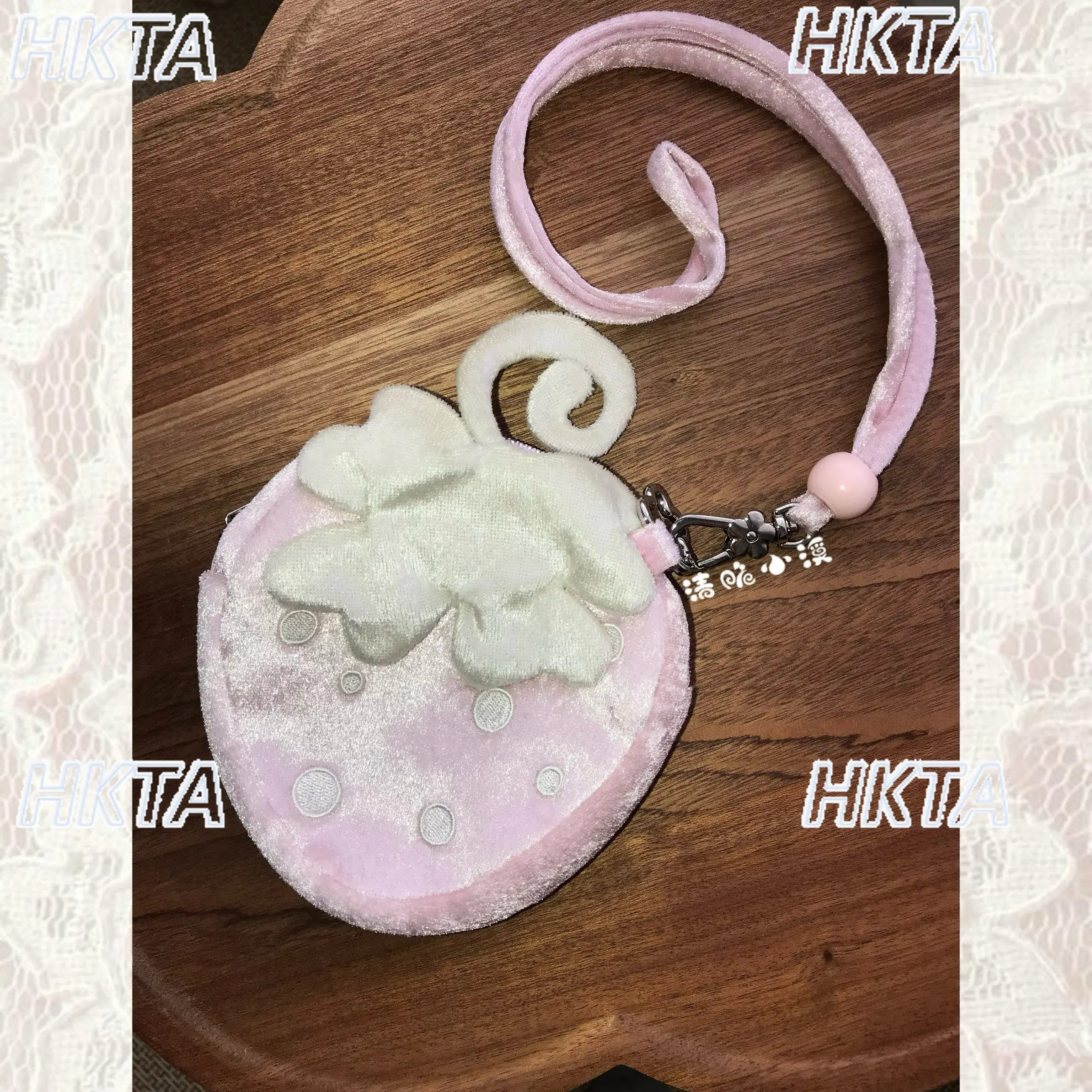 Original Cute Strawberry Bag Fabric Zero Sweet Strawberry Wallet Multi-purpose Cosmetic Bag Girls Women Mini Hanging Makeup Bag