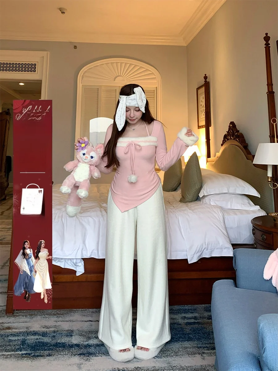 

Annie Non-Fire Fce Lined Elastic Waist Casual Pants Women plus Size Warm Velvet Straight Leg Warm Winter Trousers