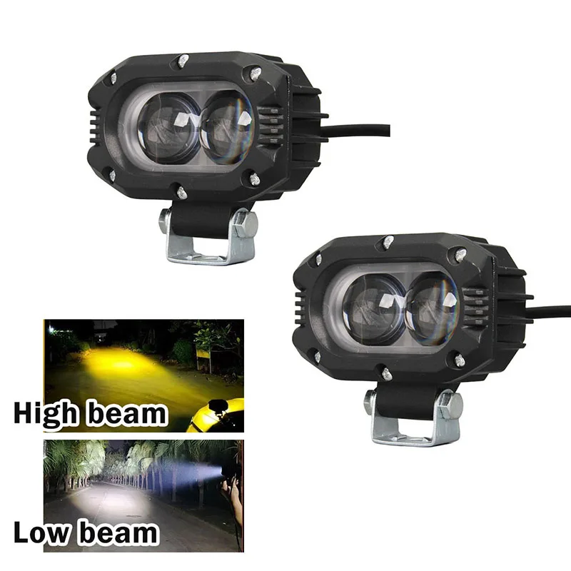 Universal Dual Color Motorcycle LED Auxiliary Light Waterproof Moto Fog Lamp Spotlights High Low Beam for Offroad Motorbike ATV