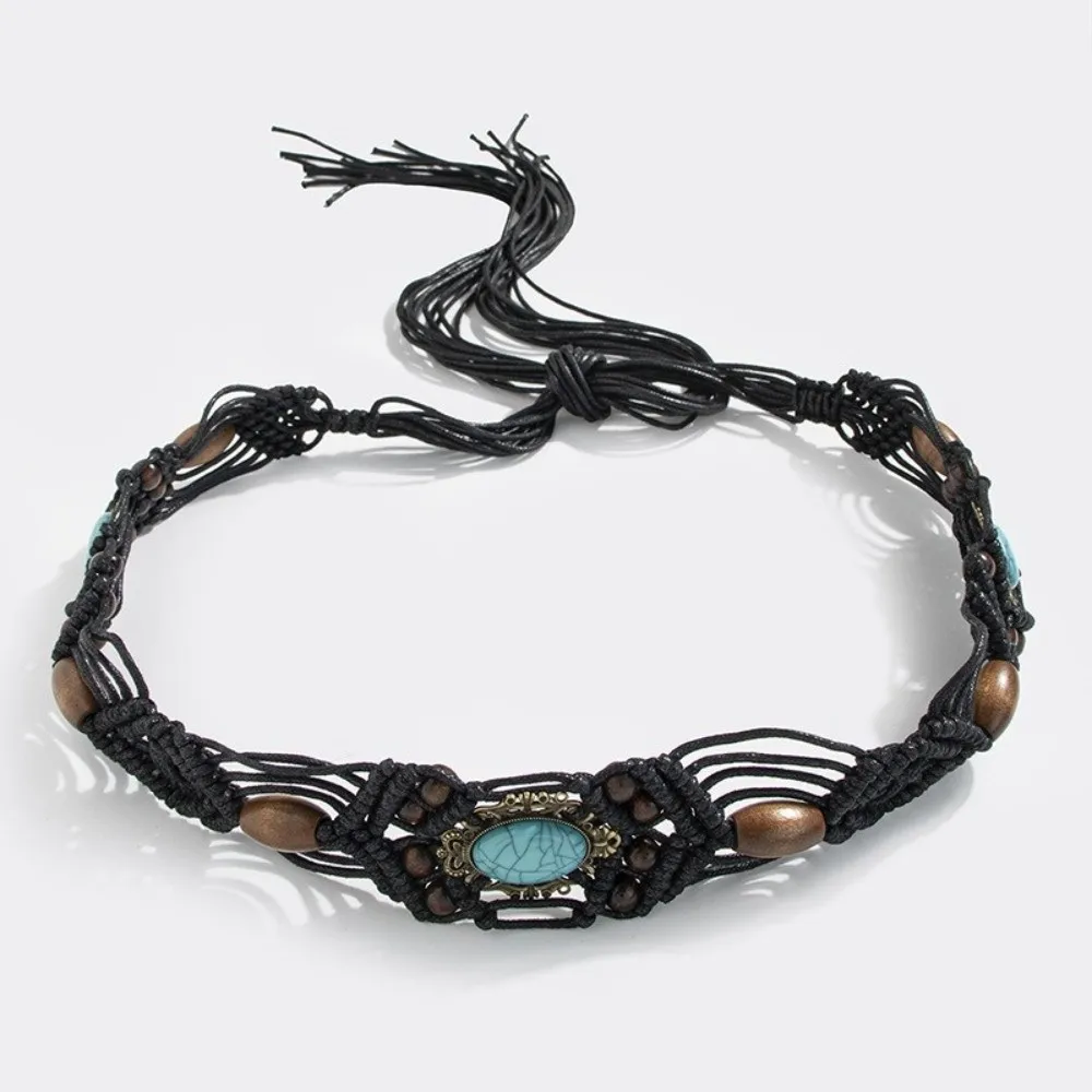 Decoratio Ethnic Style Ethnic Weave Waist Belt Fringed Trim Dress Styling Braided Waist Belt Fringed Rope Belt Women