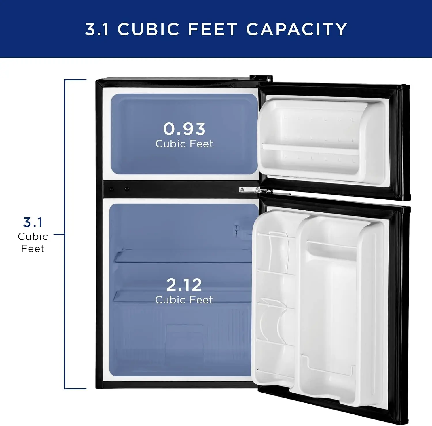 Mini Fridge With Freezer | 3.1 Cubic Ft. | Double-Door Design With Glass Shelves, Crisper Drawer & Spacious Freezer | Small