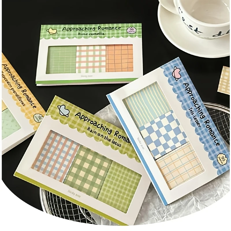 Vintage Plaid Sticky Notes Combo, Multiple Colors & Styles, Ideal for Journal Decor, Study Records & Student Message Taking