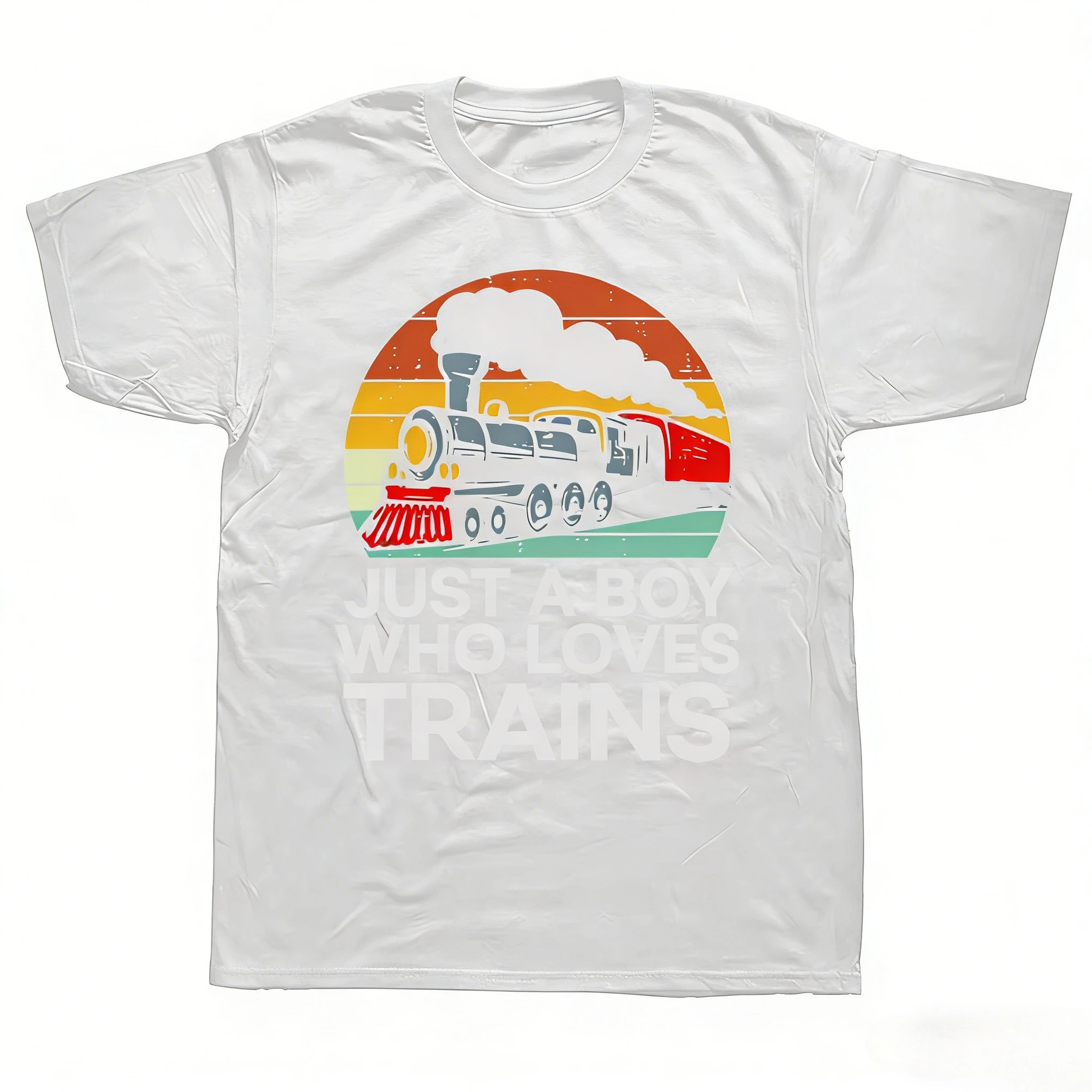 مجرد صبي يحب القطارات الرجعية تي شيرت الصيف الجرافيك القطن الشارع الشهير قصيرة الأكمام قطار السكك الحديدية عشاق الهدايا تي شيرت الرجال