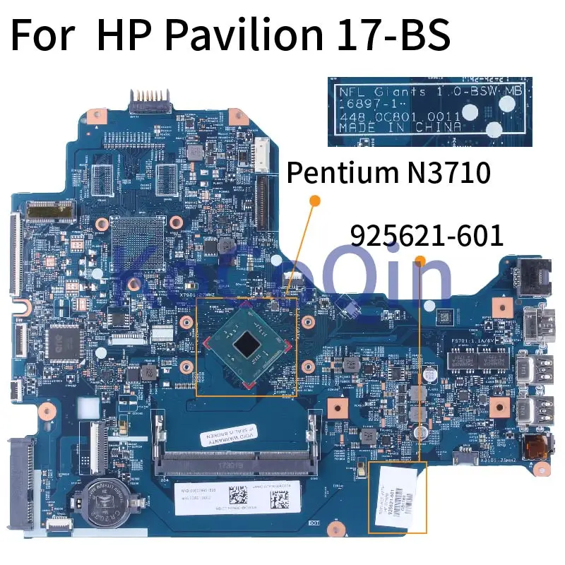 For HP Pavilion 17-BS Pentium N3710 2.56 GHz Notebook Mainboard 925621-601 16897-1 SR2KL DDR3 Laptop Motherboard