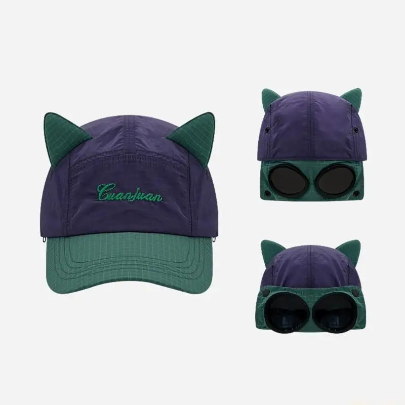 31BF Cats Ear Baseball Caps with Sunglasses Quick Drying Headwear for Outdoor