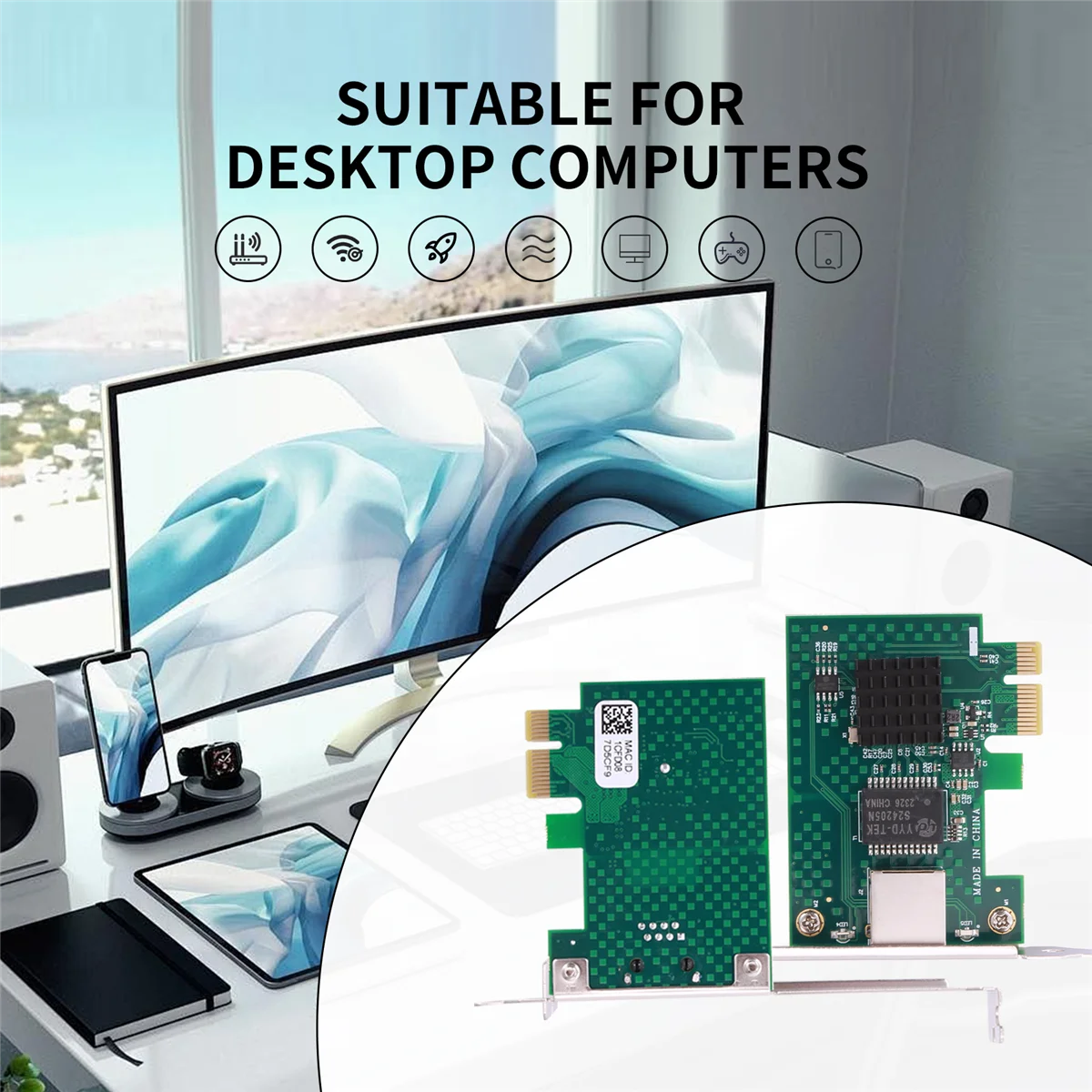 

ABAN I225-V Network Card Pci-E I225 2.5G Ethernet Server Network Card for Desktop Computers