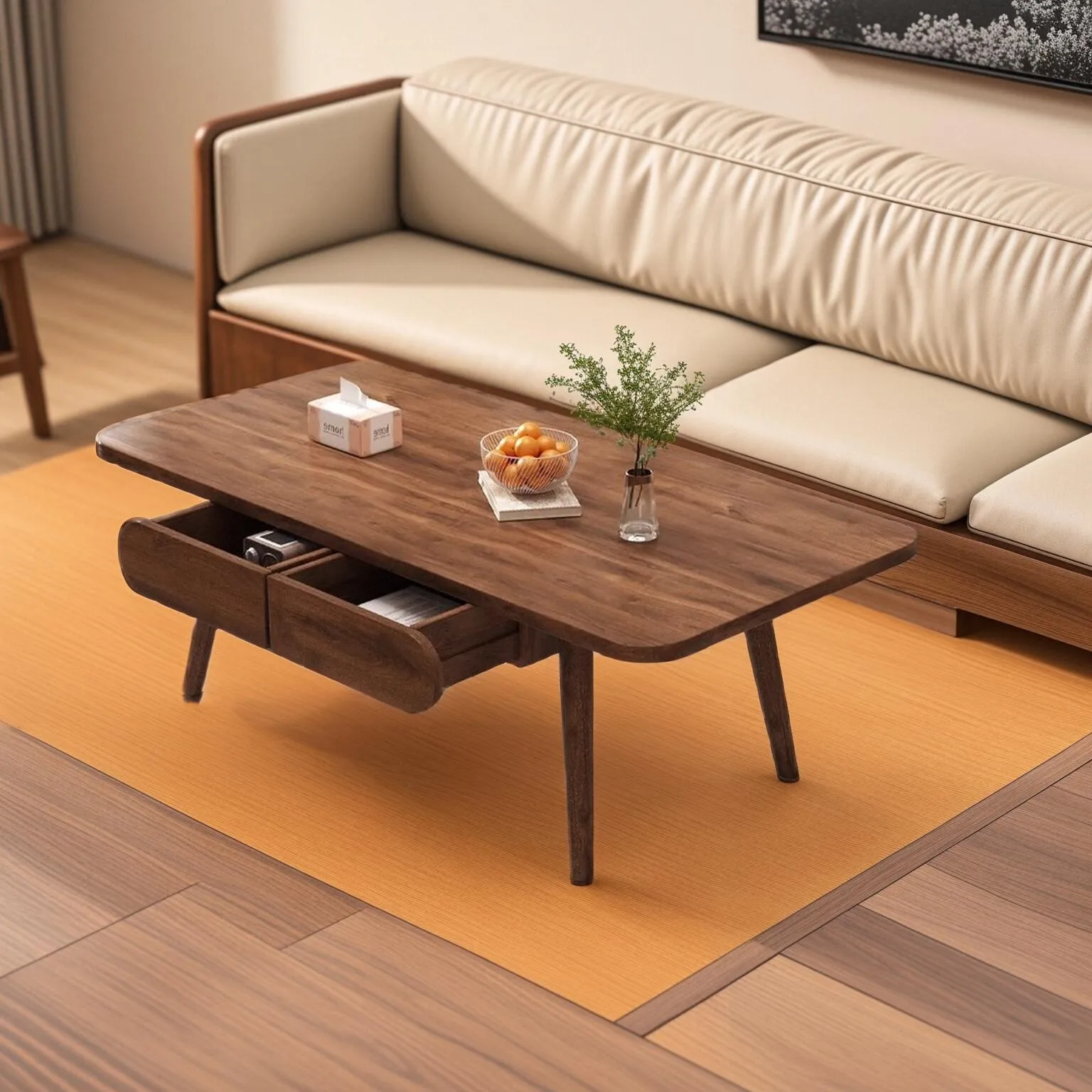 Full solid wood low table living room household balcony tea table rental house small apartment with log coffee table