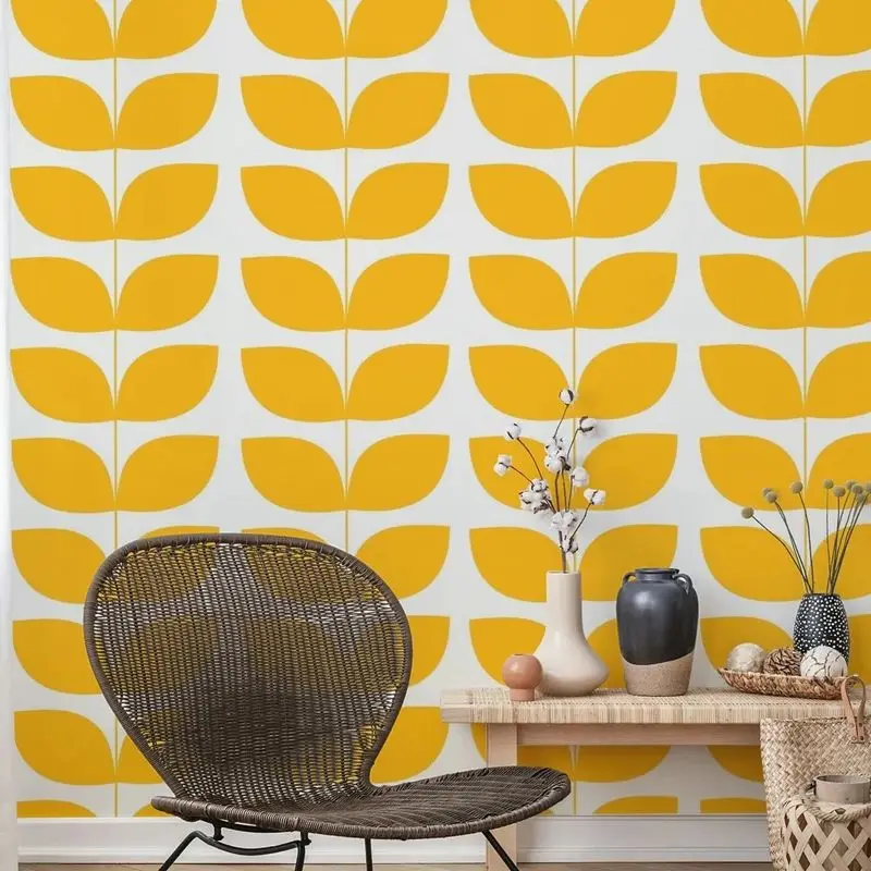 Removable Yellow Leaves Wallpaper,Modern Design Wallpaper For Walls In Rolls,Home Decoration,Tradition Or Peel and Stick Option