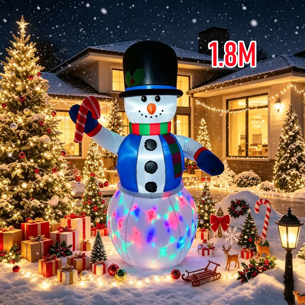 1.8M Christmas Inflatable Snowman Hand-Held Candy Stick Built Rotating Color LED Lights For Outdoor Courtyard Garden Decoration