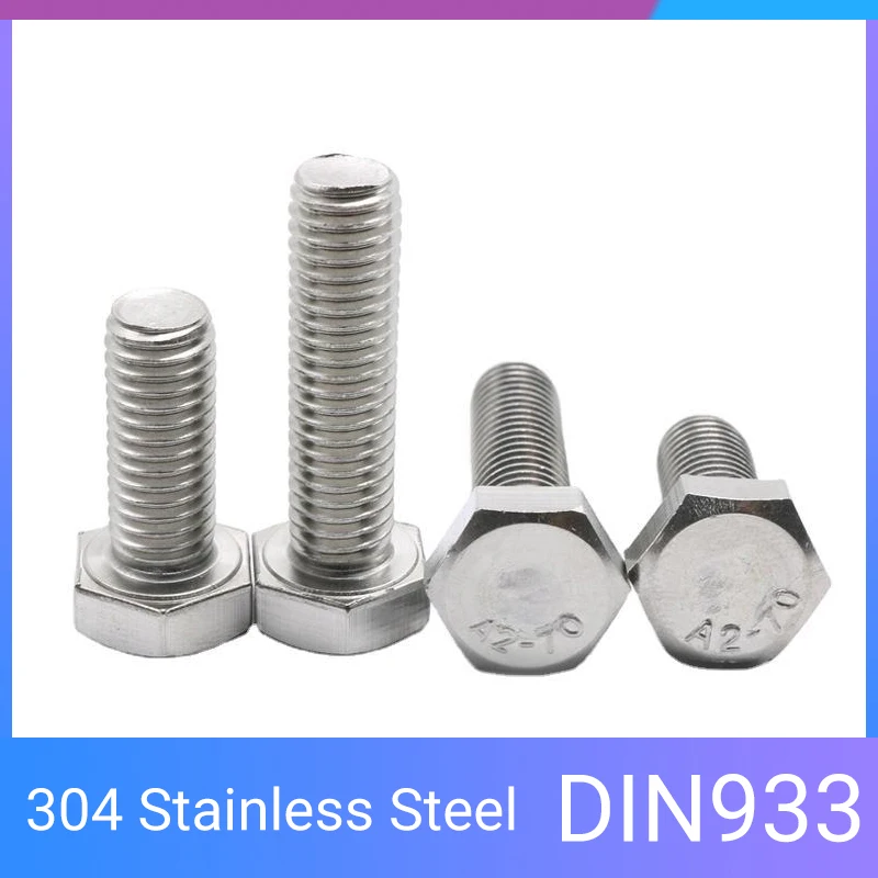 DIN933 Fine tooth hex screw 304 stainless steel tooth bolt M6 M8 M10 M12 Pitch 0.75 1.0 1.25 1.5 * 10 16 20 30 40 50