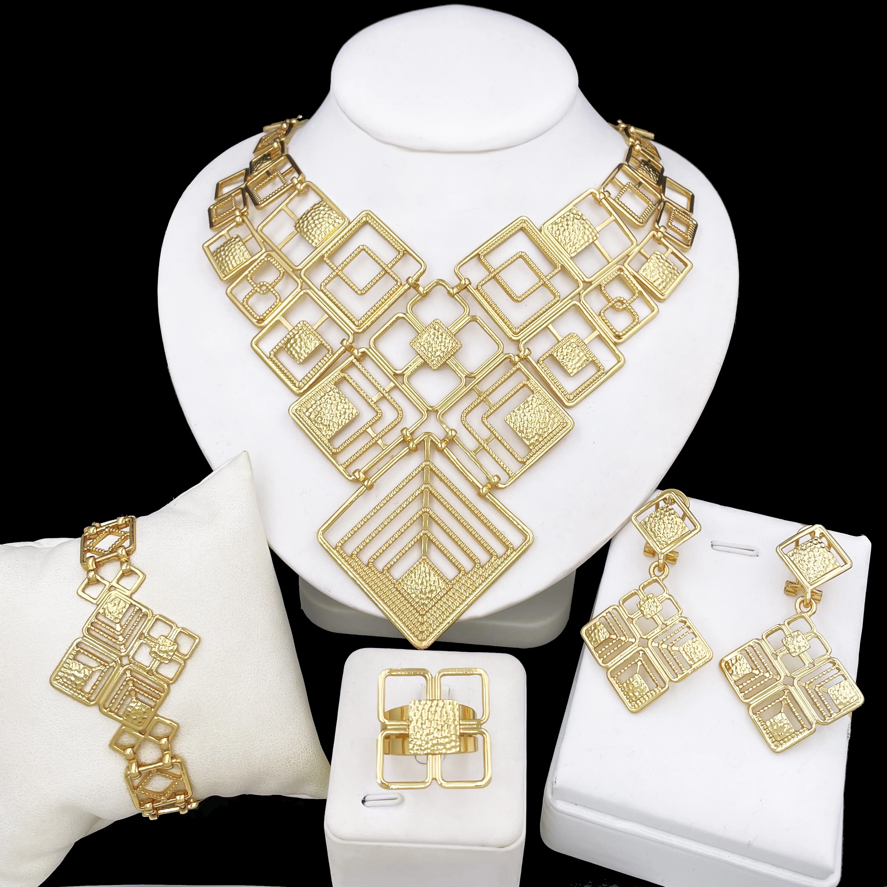 

Classic Design Women Jewelry Set High Quality Gold Plated Jewelry Premium Necklace Set Earrings Bracelet Ring Nigeria Trending