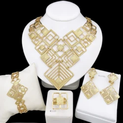 Classic Design Women Jewelry Set High Quality Gold Plated Jewelry Premium Necklace Set Earrings Bracelet Ring Nigeria Trending