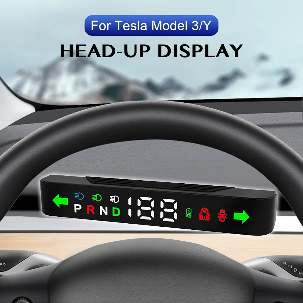 For Tesla Model 3 Y 2016-2023 Car Head Up Display Speedometer Digital Alarm Set Light Door Gear Braking Monitor Indicator