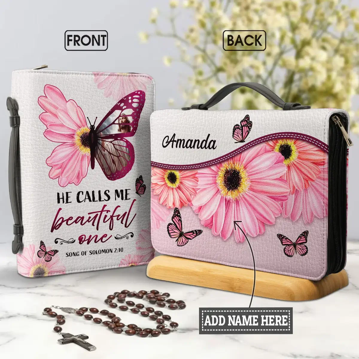 

Women's Bible Cover He Calls Me Beautiful One Song Of Solomon Butterflies Design Bible Storage Bag Leather Carry Bag Protective